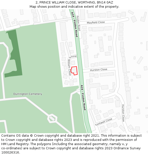 2, PRINCE WILLIAM CLOSE, WORTHING, BN14 0AZ: Location map and indicative extent of plot