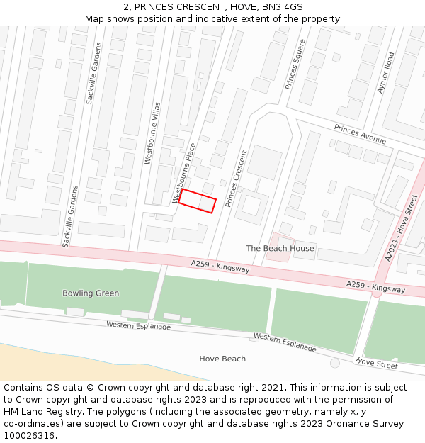 2, PRINCES CRESCENT, HOVE, BN3 4GS: Location map and indicative extent of plot