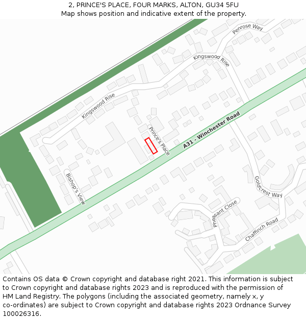 2, PRINCE'S PLACE, FOUR MARKS, ALTON, GU34 5FU: Location map and indicative extent of plot