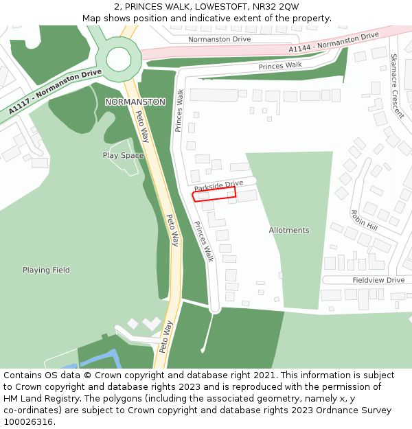 2, PRINCES WALK, LOWESTOFT, NR32 2QW: Location map and indicative extent of plot