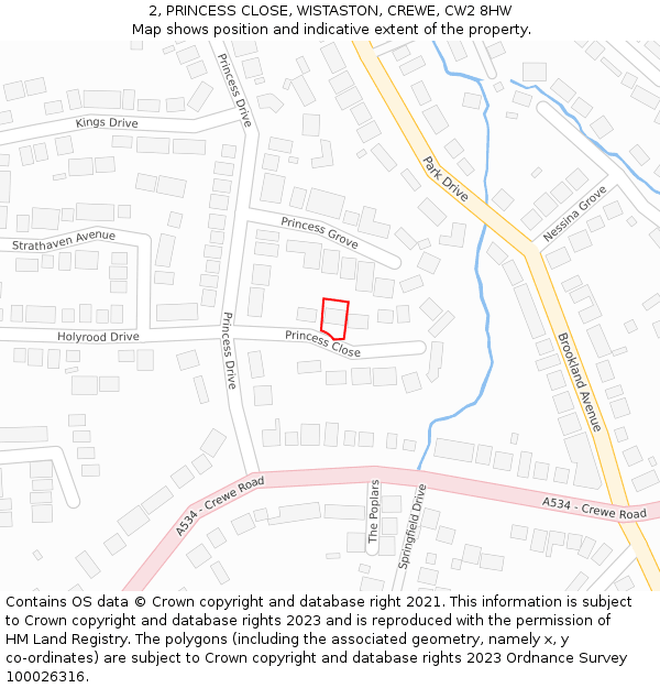 2, PRINCESS CLOSE, WISTASTON, CREWE, CW2 8HW: Location map and indicative extent of plot