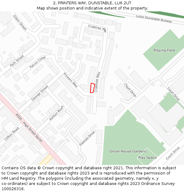 2, PRINTERS WAY, DUNSTABLE, LU6 2UT: Location map and indicative extent of plot
