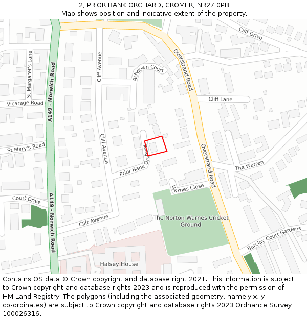 2, PRIOR BANK ORCHARD, CROMER, NR27 0PB: Location map and indicative extent of plot