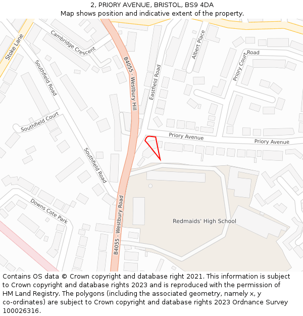 2, PRIORY AVENUE, BRISTOL, BS9 4DA: Location map and indicative extent of plot