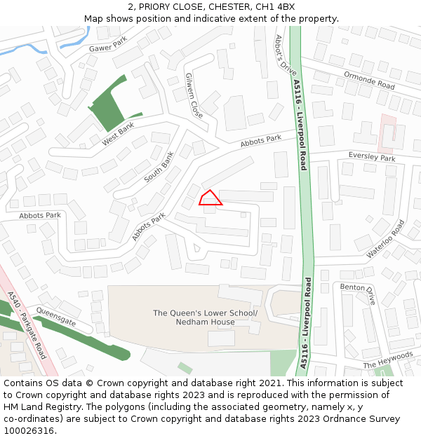 2, PRIORY CLOSE, CHESTER, CH1 4BX: Location map and indicative extent of plot