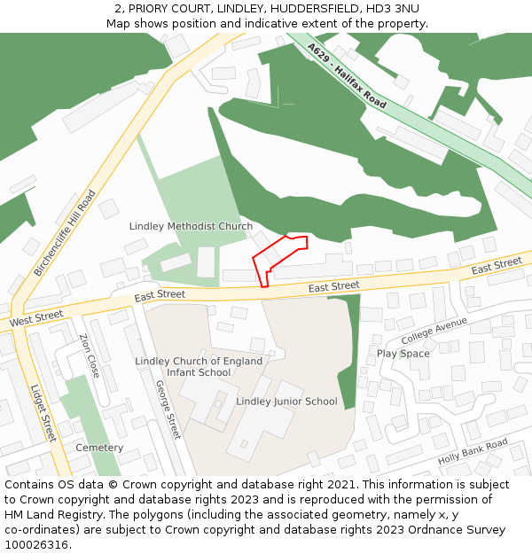 2, PRIORY COURT, LINDLEY, HUDDERSFIELD, HD3 3NU: Location map and indicative extent of plot