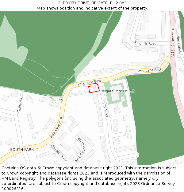 2, PRIORY DRIVE, REIGATE, RH2 8AF: Location map and indicative extent of plot