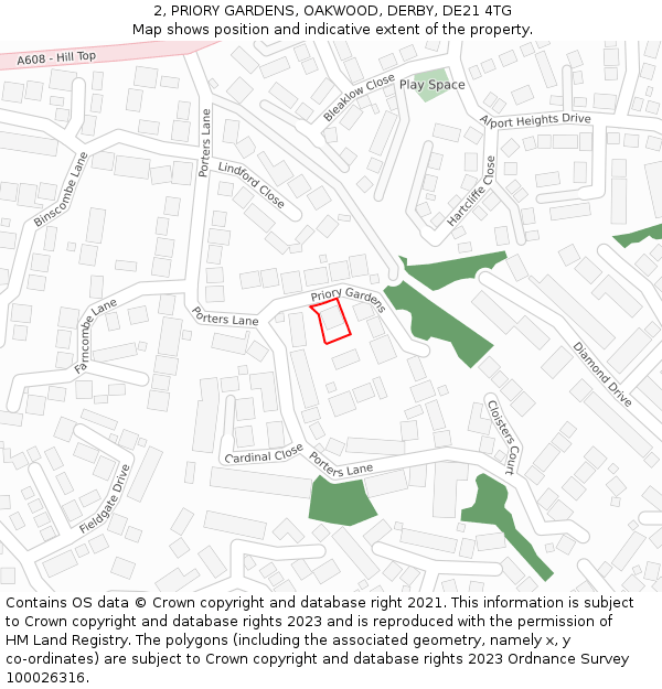 2, PRIORY GARDENS, OAKWOOD, DERBY, DE21 4TG: Location map and indicative extent of plot