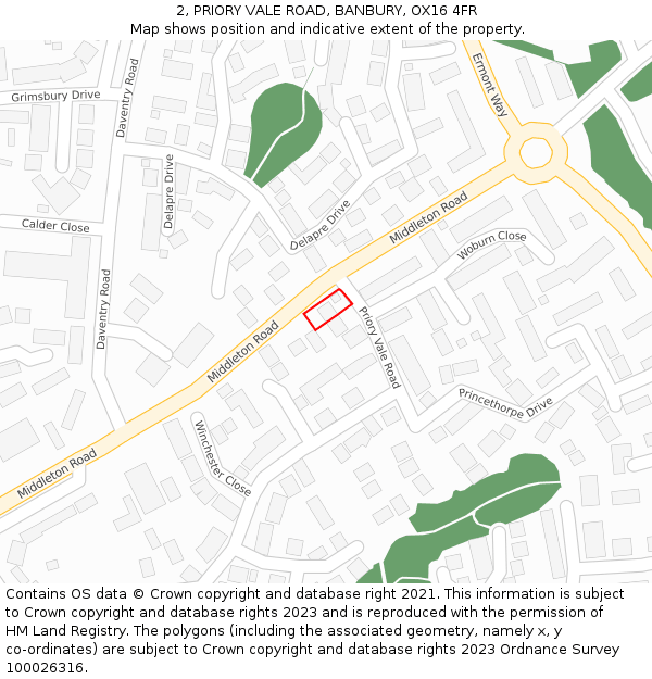 2, PRIORY VALE ROAD, BANBURY, OX16 4FR: Location map and indicative extent of plot