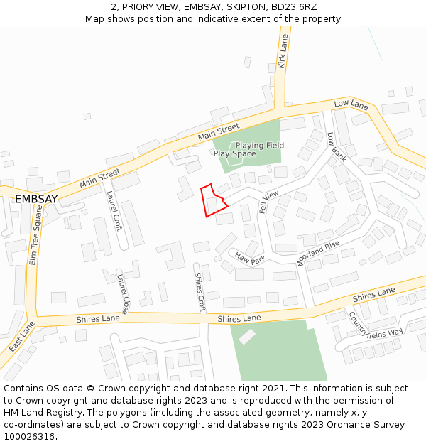 2, PRIORY VIEW, EMBSAY, SKIPTON, BD23 6RZ: Location map and indicative extent of plot