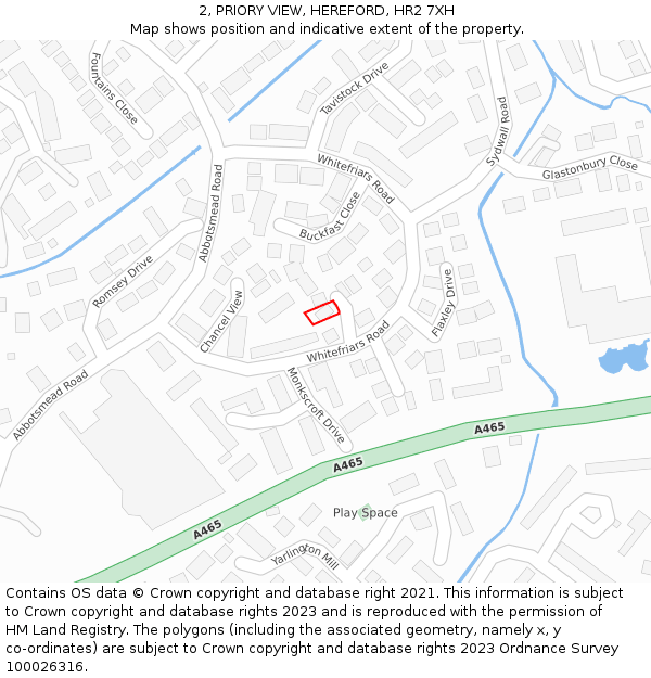 2, PRIORY VIEW, HEREFORD, HR2 7XH: Location map and indicative extent of plot