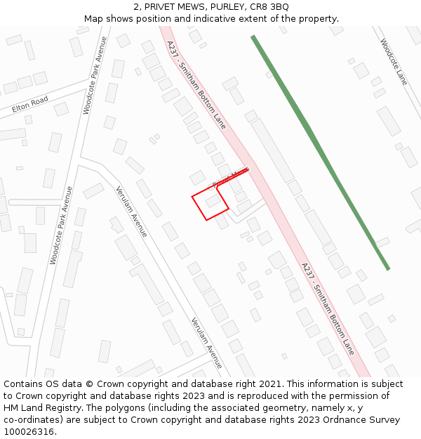 2, PRIVET MEWS, PURLEY, CR8 3BQ: Location map and indicative extent of plot