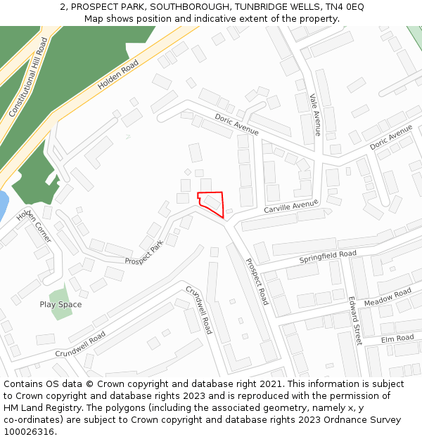 2, PROSPECT PARK, SOUTHBOROUGH, TUNBRIDGE WELLS, TN4 0EQ: Location map and indicative extent of plot