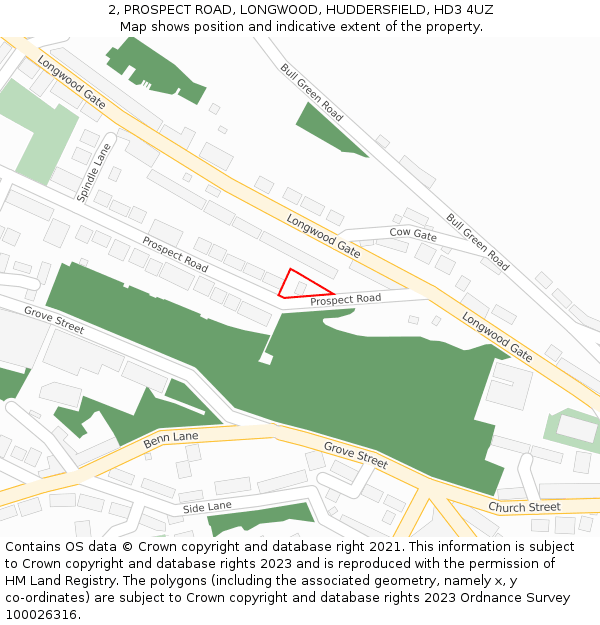 2, PROSPECT ROAD, LONGWOOD, HUDDERSFIELD, HD3 4UZ: Location map and indicative extent of plot