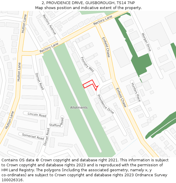 2, PROVIDENCE DRIVE, GUISBOROUGH, TS14 7NP: Location map and indicative extent of plot