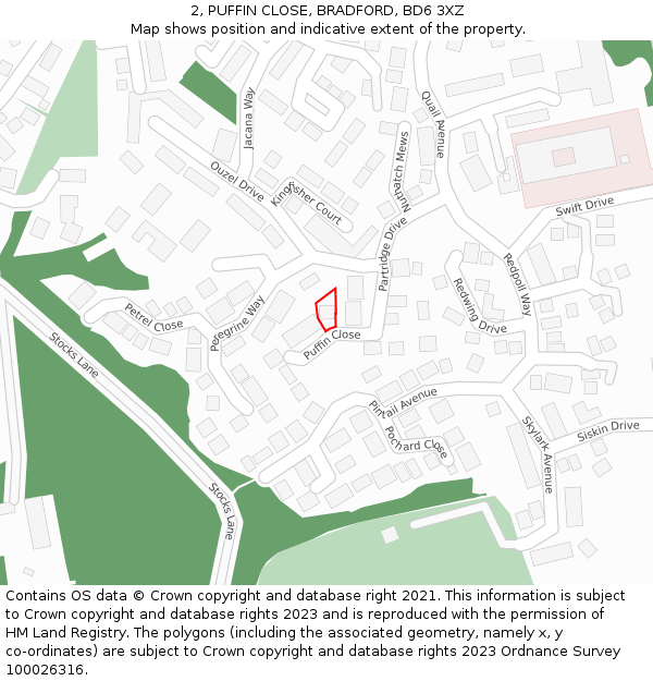 2, PUFFIN CLOSE, BRADFORD, BD6 3XZ: Location map and indicative extent of plot