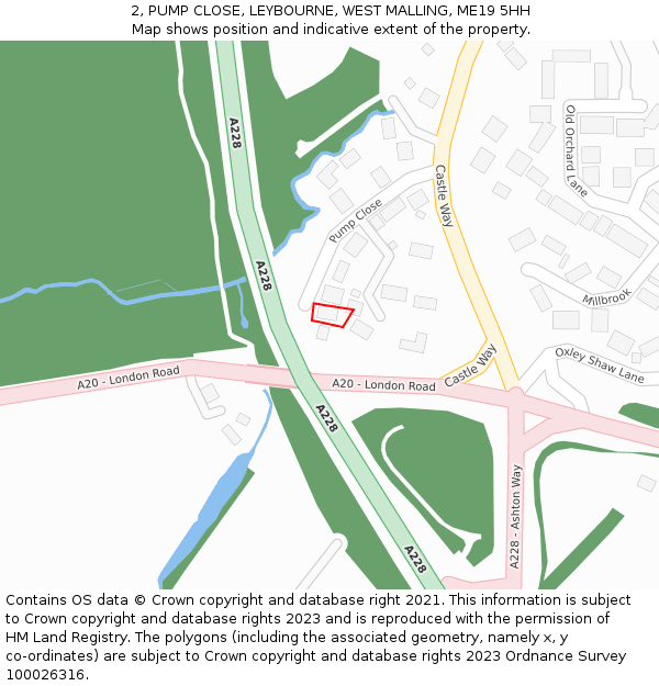 2, PUMP CLOSE, LEYBOURNE, WEST MALLING, ME19 5HH: Location map and indicative extent of plot
