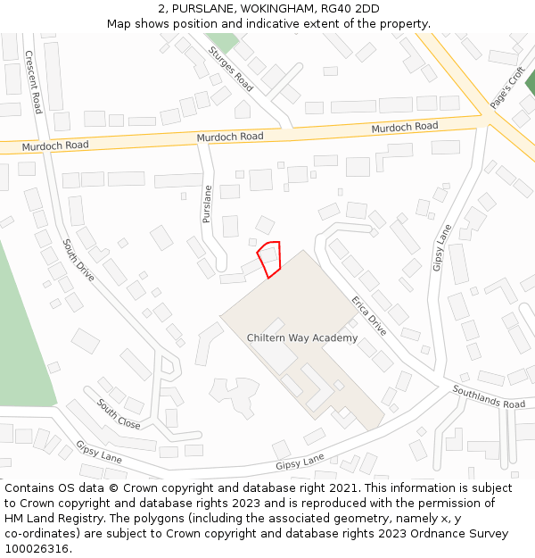 2, PURSLANE, WOKINGHAM, RG40 2DD: Location map and indicative extent of plot
