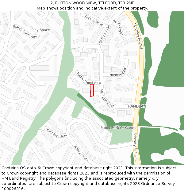 2, PURTON WOOD VIEW, TELFORD, TF3 2NB: Location map and indicative extent of plot