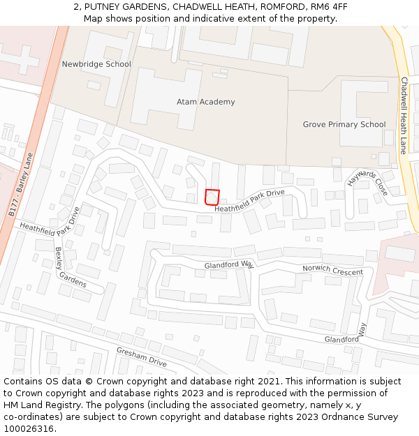 2, PUTNEY GARDENS, CHADWELL HEATH, ROMFORD, RM6 4FF: Location map and indicative extent of plot