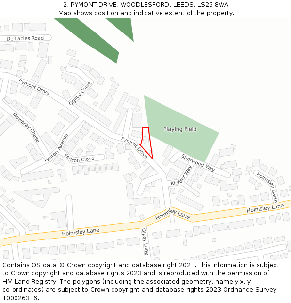 2, PYMONT DRIVE, WOODLESFORD, LEEDS, LS26 8WA: Location map and indicative extent of plot