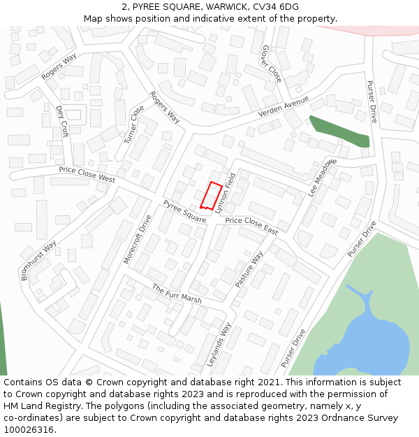 2, PYREE SQUARE, WARWICK, CV34 6DG: Location map and indicative extent of plot