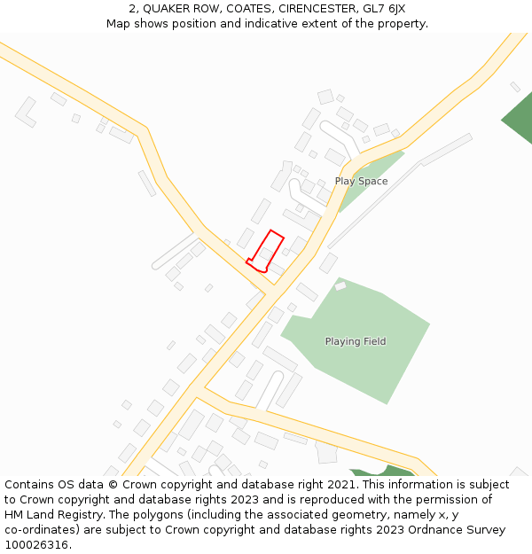 2, QUAKER ROW, COATES, CIRENCESTER, GL7 6JX: Location map and indicative extent of plot