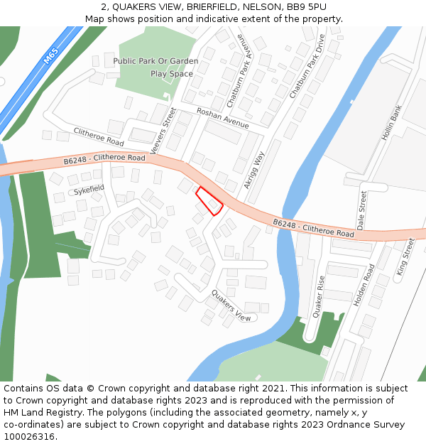 2, QUAKERS VIEW, BRIERFIELD, NELSON, BB9 5PU: Location map and indicative extent of plot