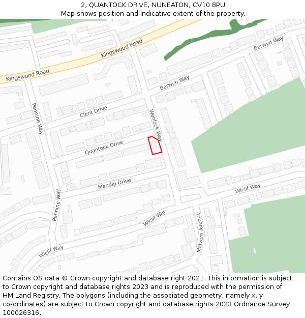 2, QUANTOCK DRIVE, NUNEATON, CV10 8PU: Location map and indicative extent of plot