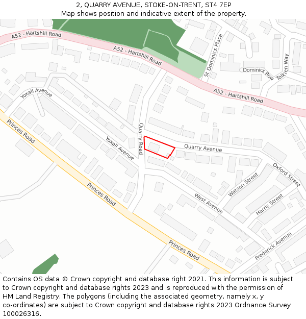 2, QUARRY AVENUE, STOKE-ON-TRENT, ST4 7EP: Location map and indicative extent of plot