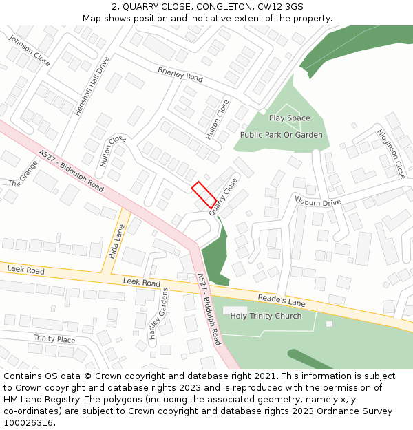 2, QUARRY CLOSE, CONGLETON, CW12 3GS: Location map and indicative extent of plot