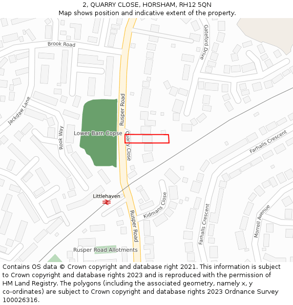 2, QUARRY CLOSE, HORSHAM, RH12 5QN: Location map and indicative extent of plot