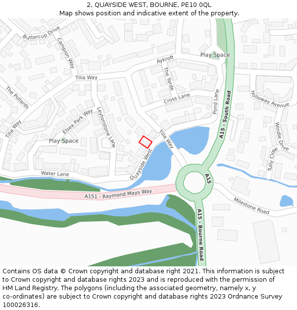 2, QUAYSIDE WEST, BOURNE, PE10 0QL: Location map and indicative extent of plot