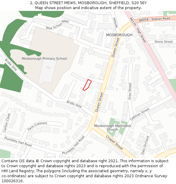 2, QUEEN STREET MEWS, MOSBOROUGH, SHEFFIELD, S20 5EY: Location map and indicative extent of plot