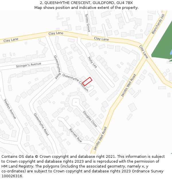 2, QUEENHYTHE CRESCENT, GUILDFORD, GU4 7BX: Location map and indicative extent of plot