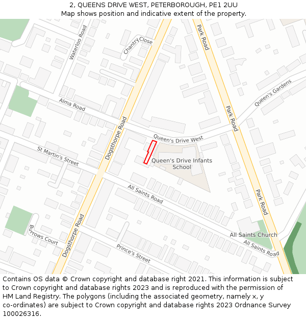 2, QUEENS DRIVE WEST, PETERBOROUGH, PE1 2UU: Location map and indicative extent of plot