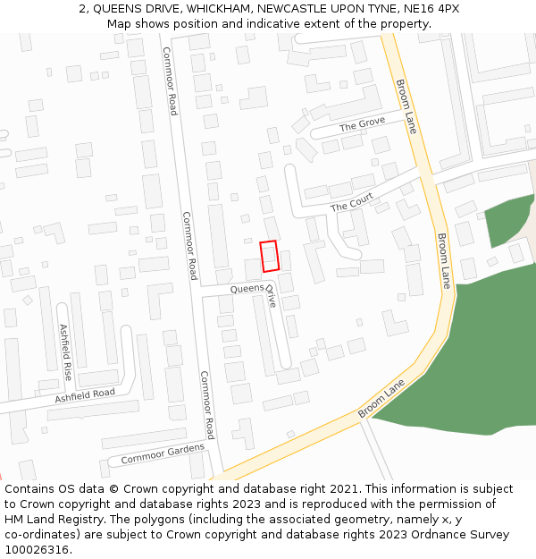 2, QUEENS DRIVE, WHICKHAM, NEWCASTLE UPON TYNE, NE16 4PX: Location map and indicative extent of plot