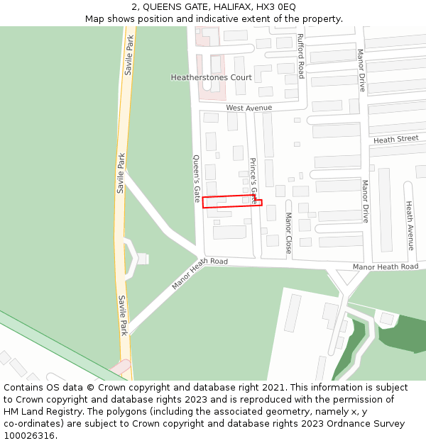 2, QUEENS GATE, HALIFAX, HX3 0EQ: Location map and indicative extent of plot