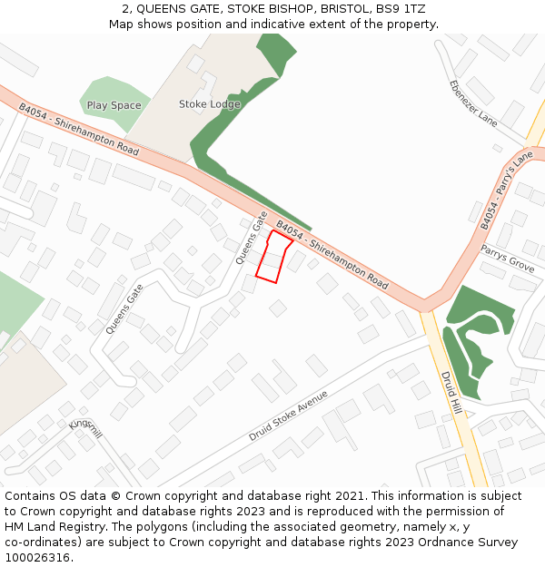 2, QUEENS GATE, STOKE BISHOP, BRISTOL, BS9 1TZ: Location map and indicative extent of plot