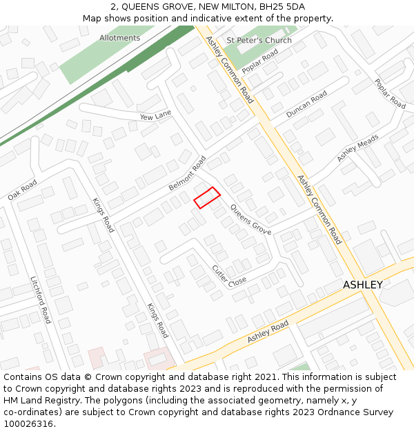 2, QUEENS GROVE, NEW MILTON, BH25 5DA: Location map and indicative extent of plot
