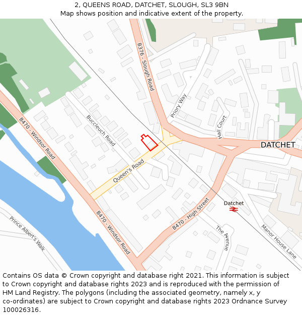 2, QUEENS ROAD, DATCHET, SLOUGH, SL3 9BN: Location map and indicative extent of plot