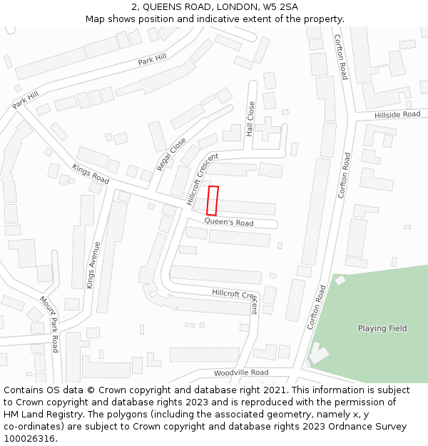 2, QUEENS ROAD, LONDON, W5 2SA: Location map and indicative extent of plot