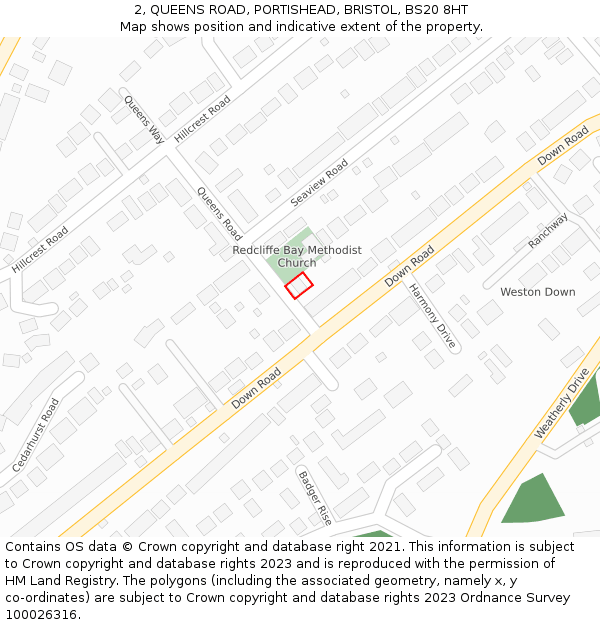 2, QUEENS ROAD, PORTISHEAD, BRISTOL, BS20 8HT: Location map and indicative extent of plot