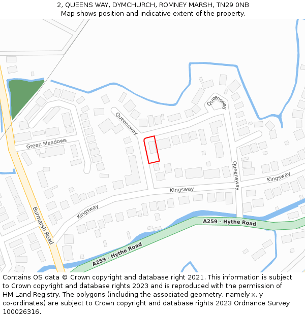 2, QUEENS WAY, DYMCHURCH, ROMNEY MARSH, TN29 0NB: Location map and indicative extent of plot