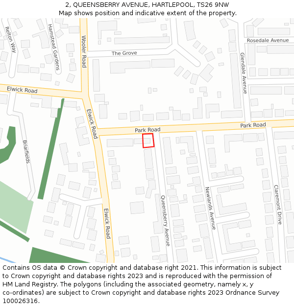 2, QUEENSBERRY AVENUE, HARTLEPOOL, TS26 9NW: Location map and indicative extent of plot