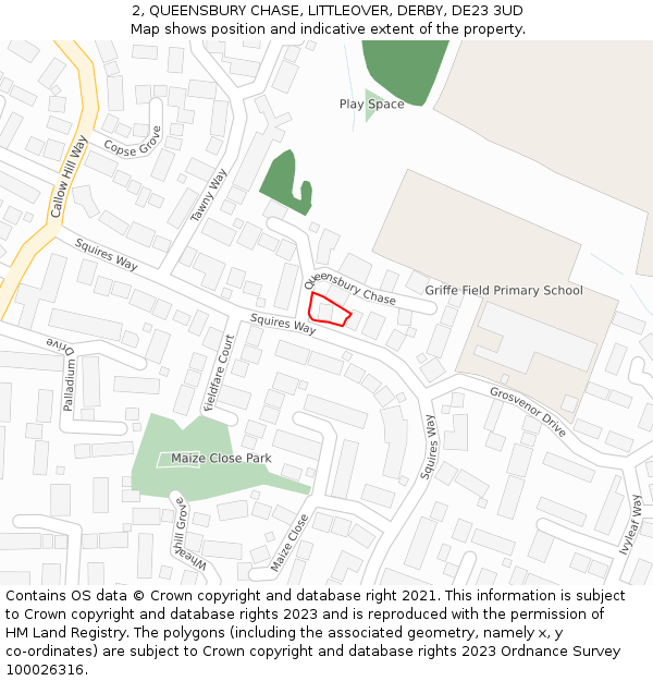 2, QUEENSBURY CHASE, LITTLEOVER, DERBY, DE23 3UD: Location map and indicative extent of plot