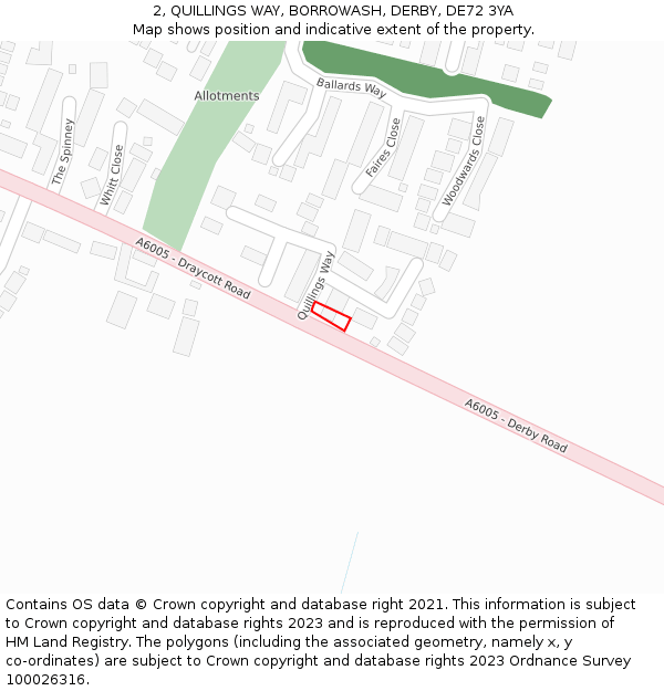 2, QUILLINGS WAY, BORROWASH, DERBY, DE72 3YA: Location map and indicative extent of plot
