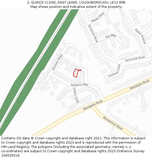 2, QUINCE CLOSE, EAST LEAKE, LOUGHBOROUGH, LE12 6RB: Location map and indicative extent of plot