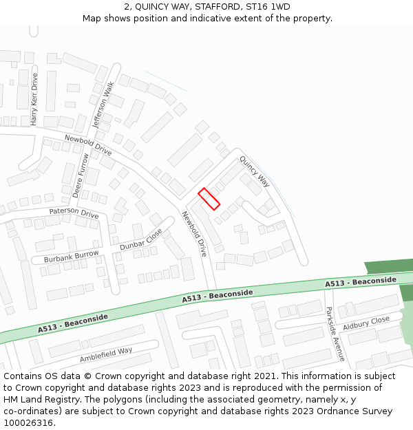 2, QUINCY WAY, STAFFORD, ST16 1WD: Location map and indicative extent of plot