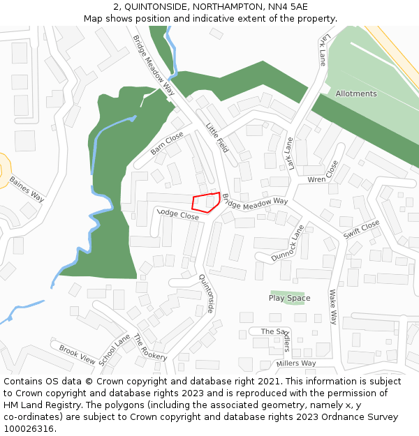 2, QUINTONSIDE, NORTHAMPTON, NN4 5AE: Location map and indicative extent of plot